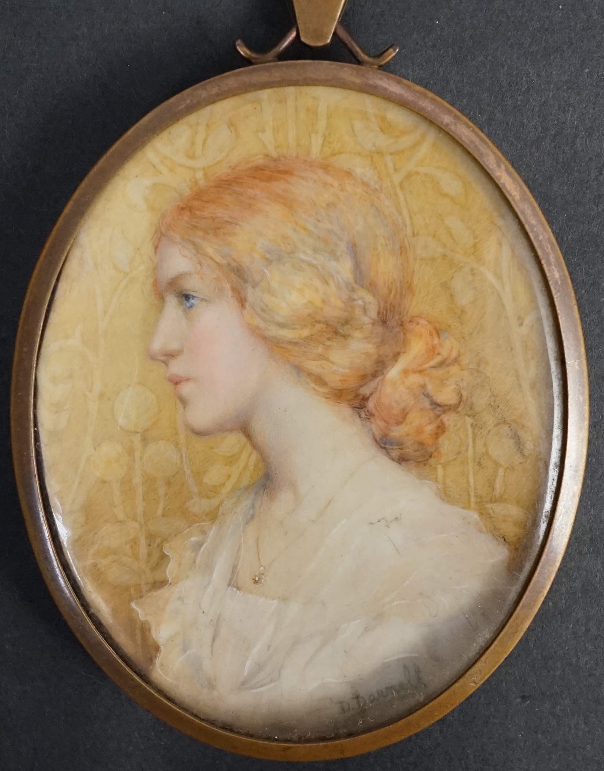 D. Danmell c.1900, Portrait miniature of a young beauty, watercolour on ivory, 7.8 x 6.2cm. CITES Submission reference 1Y7NTFAH